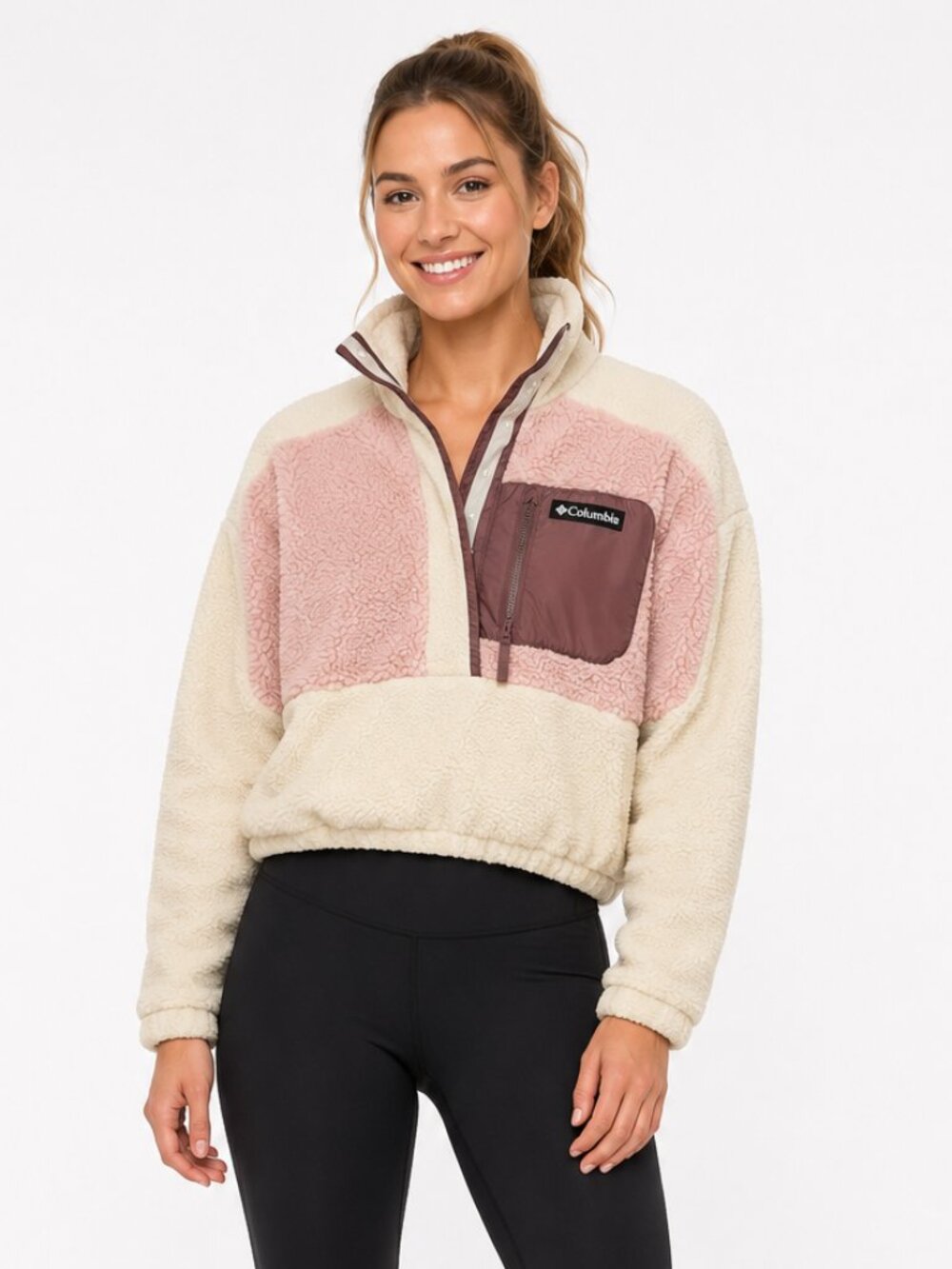 Columbia Helvetia II Pink Cream Cropped Sherpa Fleece Women’s XS